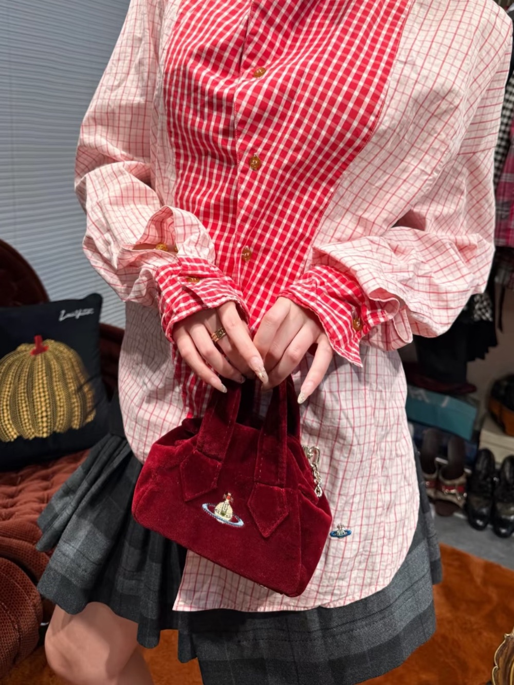 Vivienne Westwood Burgundy Red Velvet Mini Tote